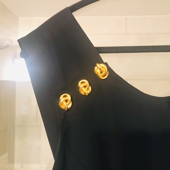 Ms Claus Vintage Black Sheath Dress with Gold Buttons V-Back Fully Lined  Size12 - Picture 4 of 11